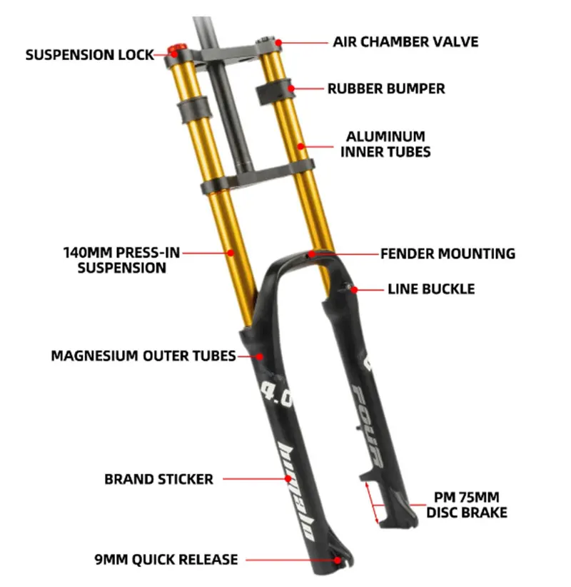 Двойной плечевой жира Велосипедная вилка HIMALO отскок регулировки 26 &quot4 0&quot