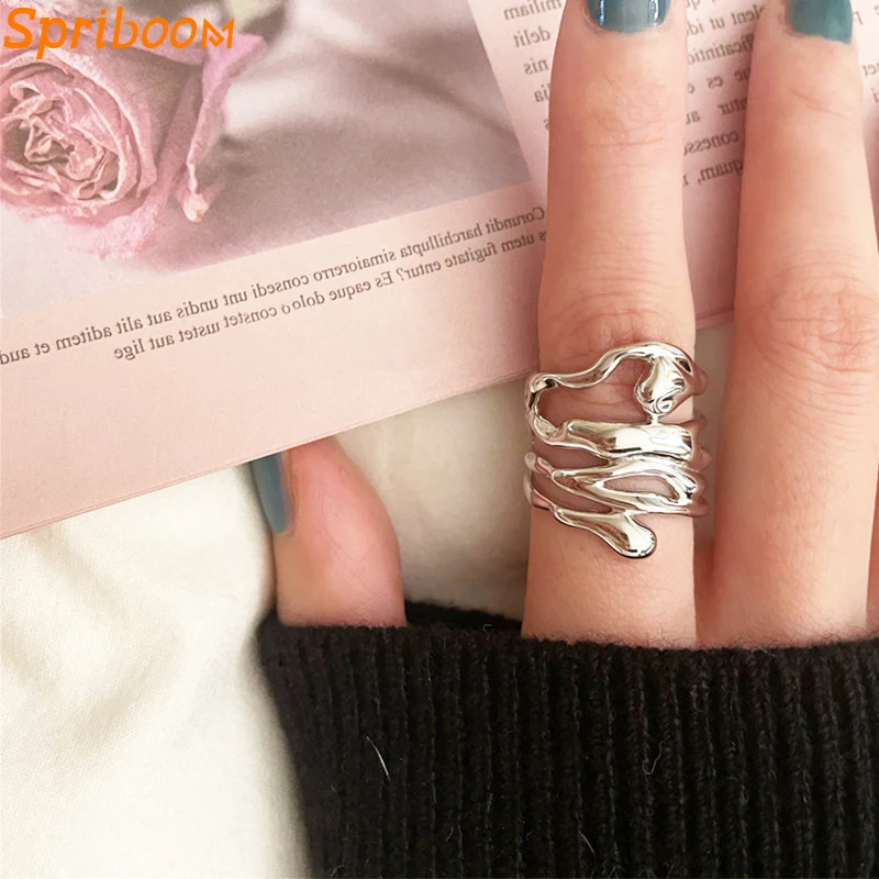 

Silver Color Creative Irregular Rings for Women Unique Design New Personalize Finger Ring Female Unusual Opening Texture Jewelry
