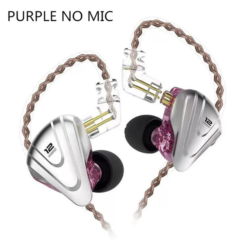 Purple no mic KZ ZSX Терминатор 5BA+ 1DD 12 блок гибридные наушники-вкладыши HIFI металлическая гарнитура Музыка Спорт ZS10 PRO AS12 AS16 ES4 ZSN PRO DMG DMS - Цвет: Purple no mic