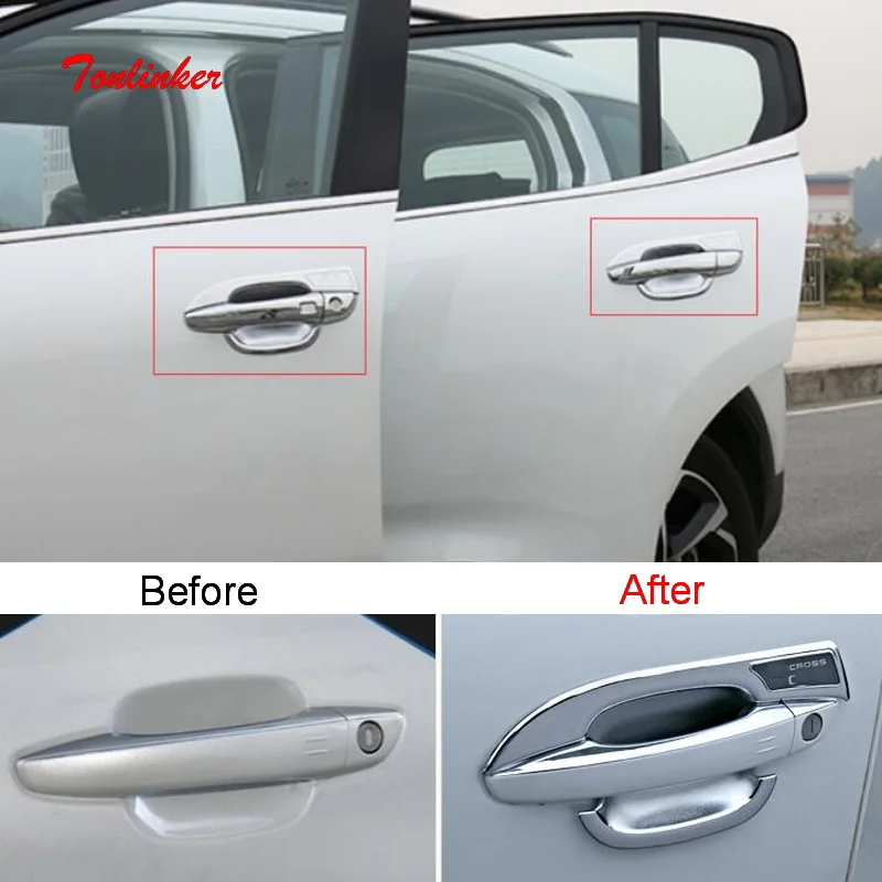 

Tonlinker Exterior Car Door Handle bowl Cover Sticker for Citroen C5 aircross 2017-18 Car Styling 4/8 PCS ABS Cover sticker