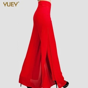 Брюки женские прямые в полную длину, модные шифоновые штаны с широкими штанинами и высокой талией, с Боковым Разрезом, тонкие размера плюс, 6XL, на лето