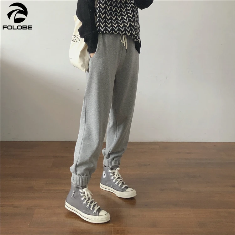 

FOLOBE 2021 Winter Thick Sweatpants Women Sports Harem Pants Cotton Joggers Women Wide Leg Oversized Streetwear Trousers Women