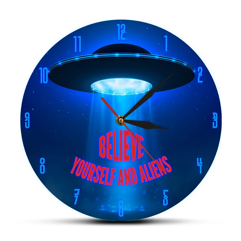 

Часы с принтом «Верь себе и чужой», настенные часы, беззвучные, с цитатой о космосе, НЛО, с принтом о похищении, Relogio Parede
