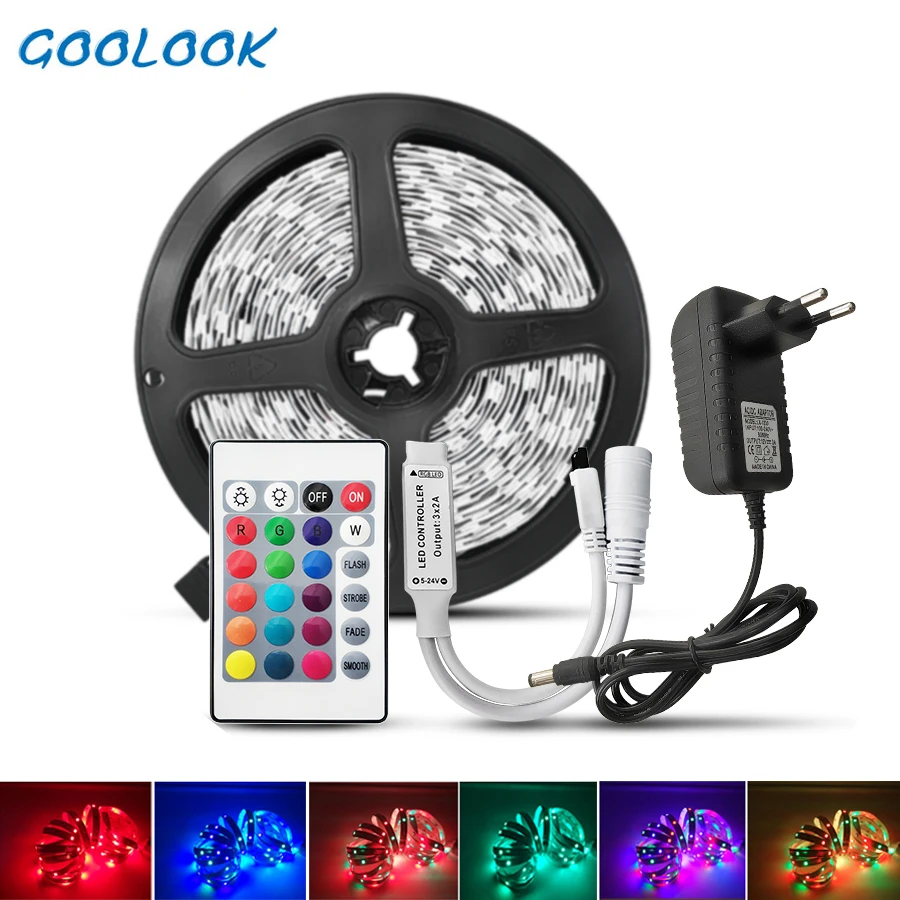 Светодиодная лента DC12V RGB лента Диодная неоновая лента tira fita светодиоды 2835 5050 5 м, 10 м водонепроницаемая гибкая световая гирлянда с адаптером