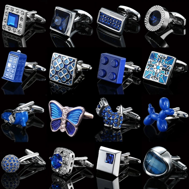 Высокое качество Мужские Запонки голубого цвета в стиле ретро эмаль блоки с