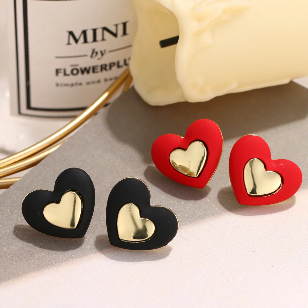 

Korea New Design Double Heart-shaped Stud Earrings Female Fashion Geometric Alloy Love Bijoux Earrings Wedding Jewelry Gift