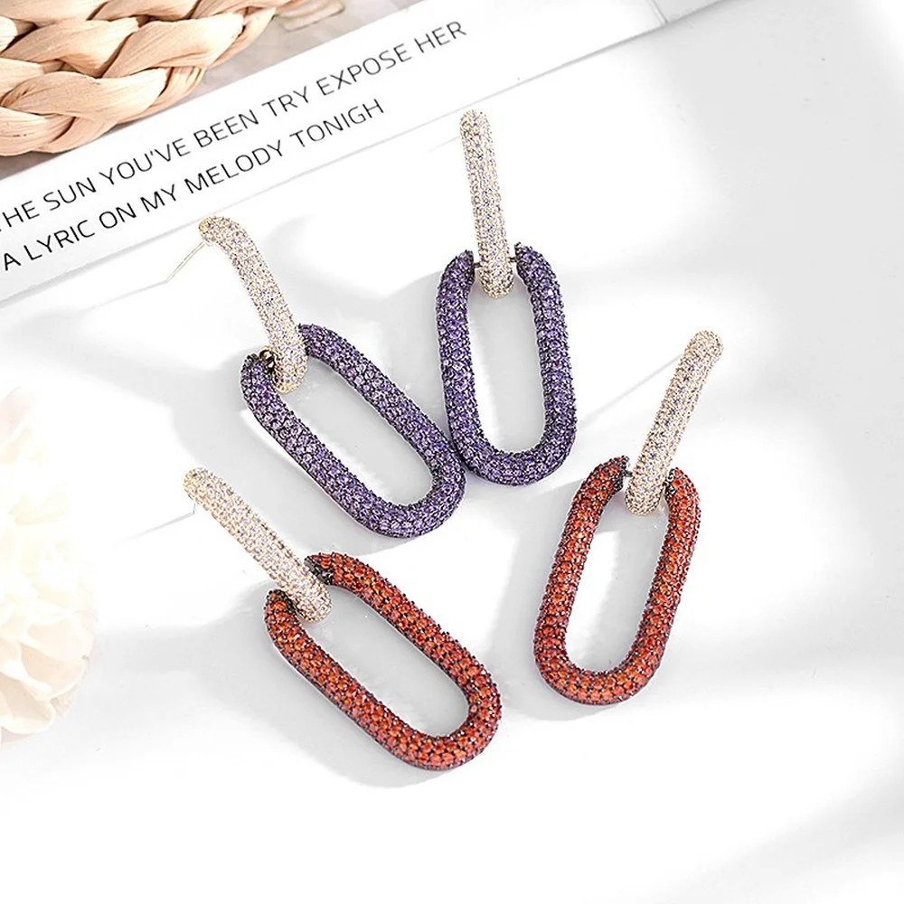 

Earrings 2021 TrendRetro Color Rectangle Simple Circle 925 Silver Needle Earrings Zircon Geometric EarringsDangle Hoop Earrings