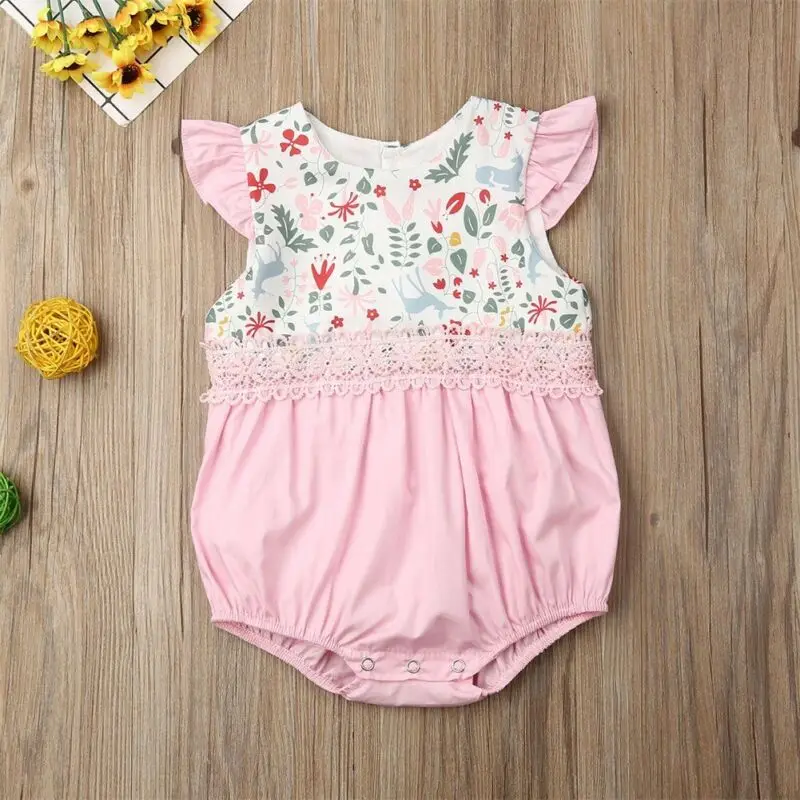 Одежда для новорожденных боди маленьких девочек с оборками олень без рукавов