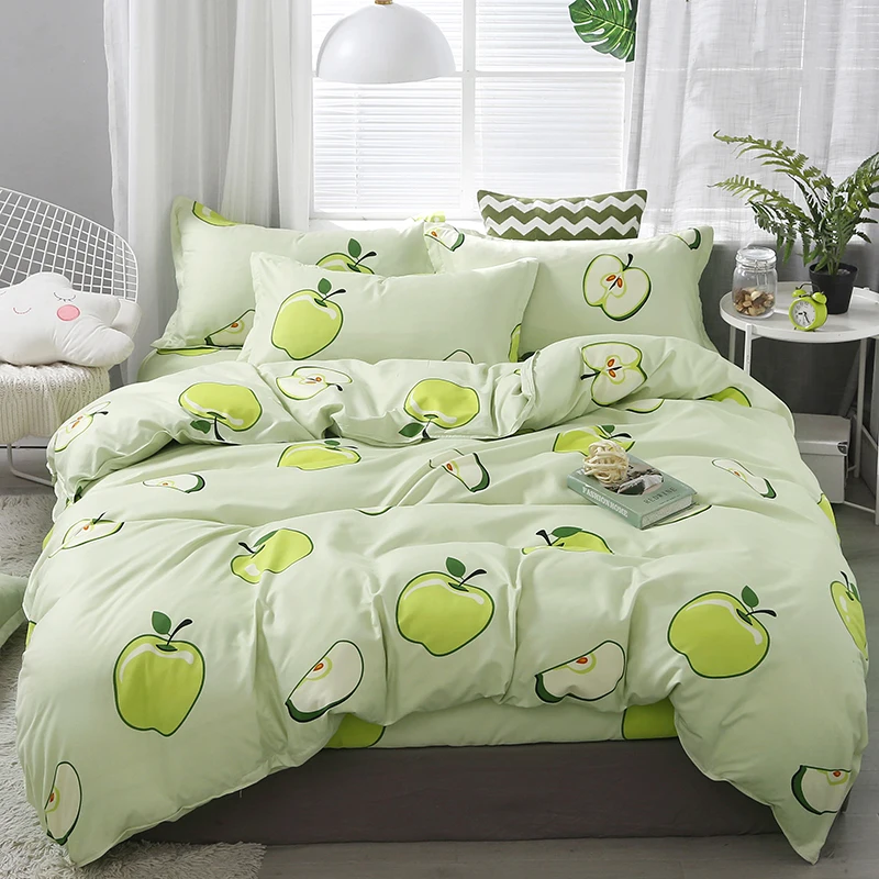 

Apple Green Modern Comforter Bedding Set Cartoon Luxury Fashion Adult Kids King Queen Twin Size Bed Linen Duvet Cover Set Gift
