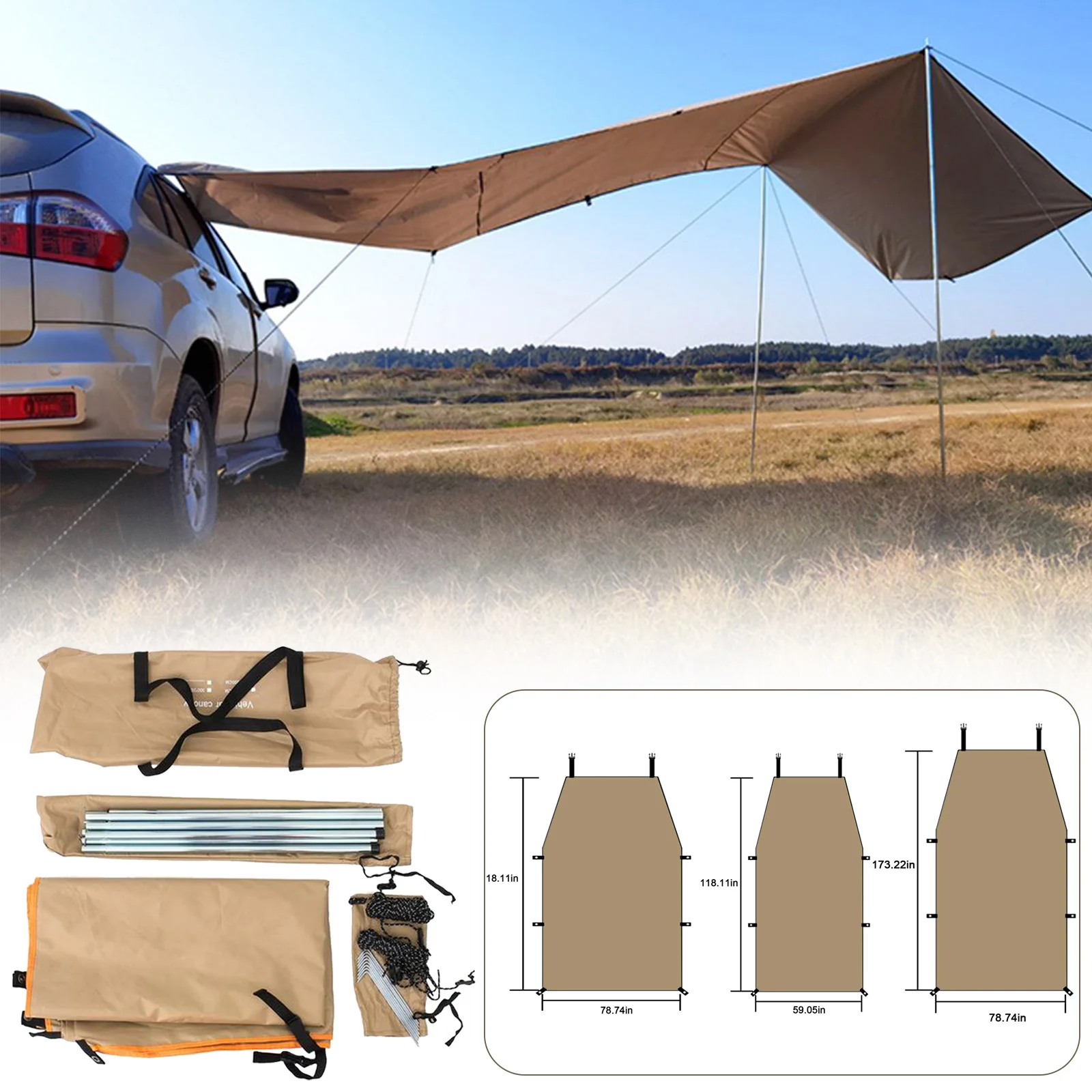 

Car Shelter Shade Camping Side Car Roof Top Tent Awning Waterproof UV Portable Camping Tent Automobile Roof Top Rain Canopy New
