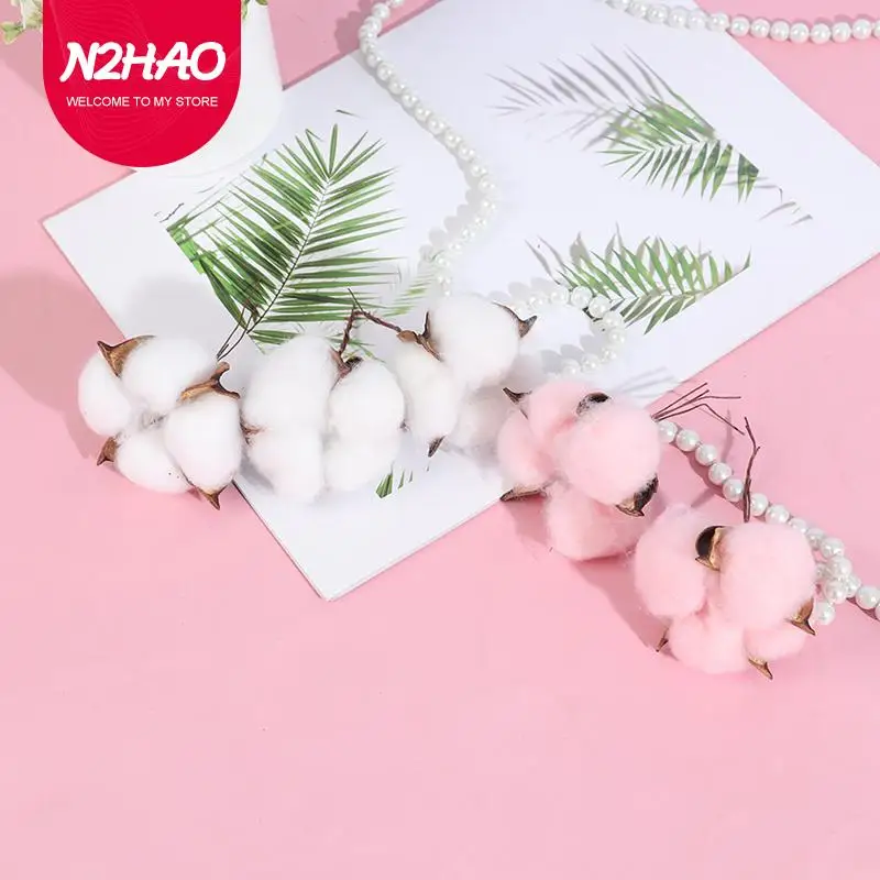 

10pcs Natural Colorful Dired Cotton Flowers Artificial Plants Branch Christmas Wedding Home Wreath DIY Decor Florist Supplies