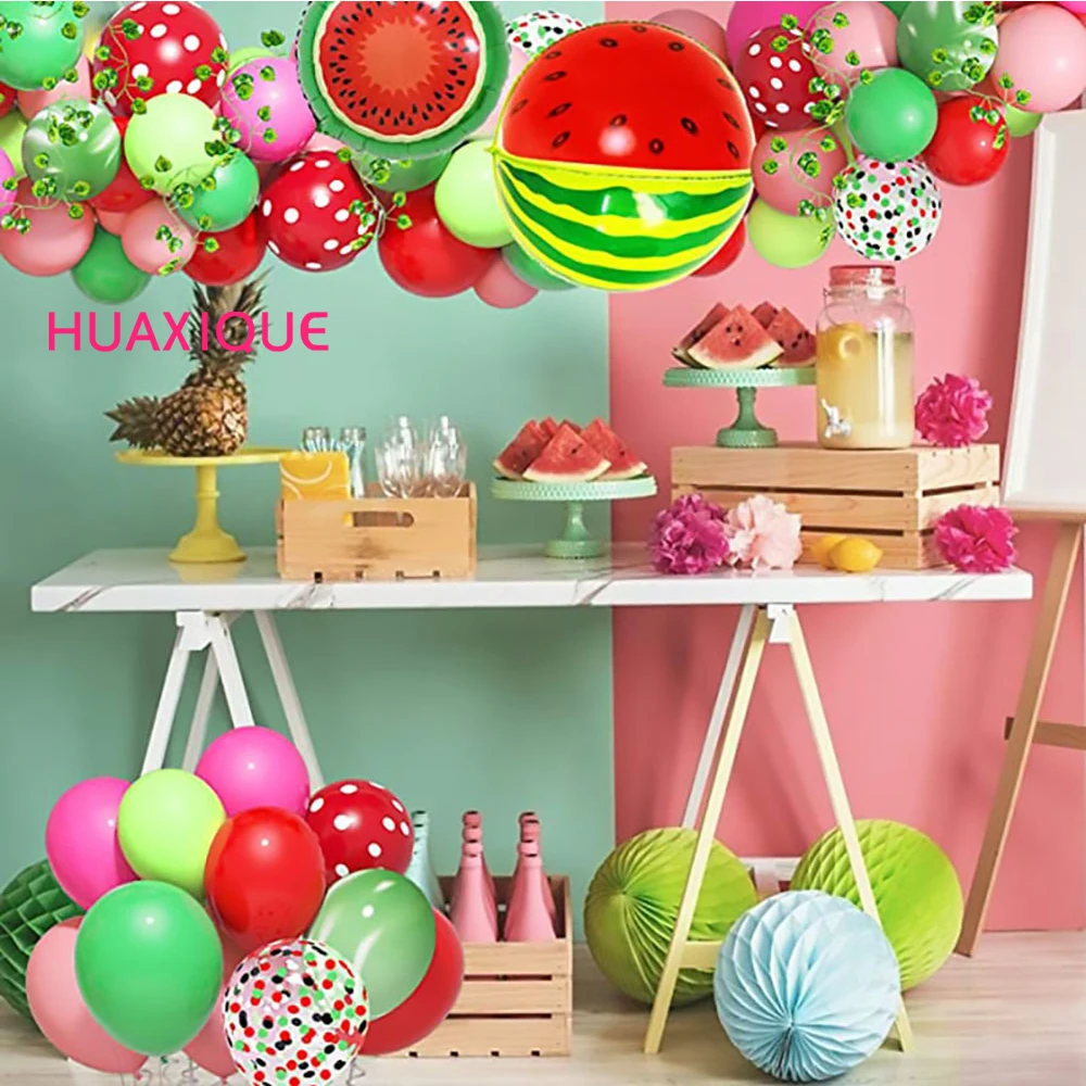 

108 Pcs of Watermelon Balloon Garland Arch Latex Watermelon Balloon Chain Set Birthday Hawaiian Summer Party Decoration Supplie