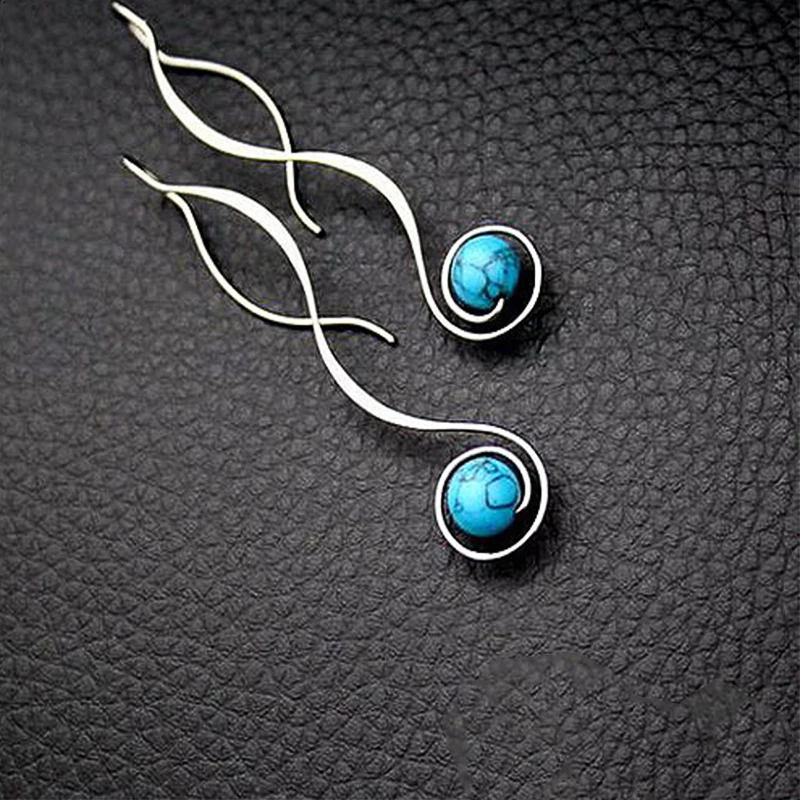 Huitan новые модные женские серьги капли простой дизайн волны солитер синий камень