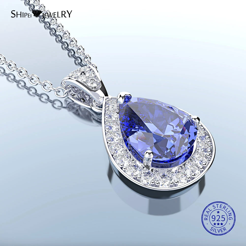 Женское ожерелье из серебра 100% пробы с натуральным сапфиром|Ожерелья| |