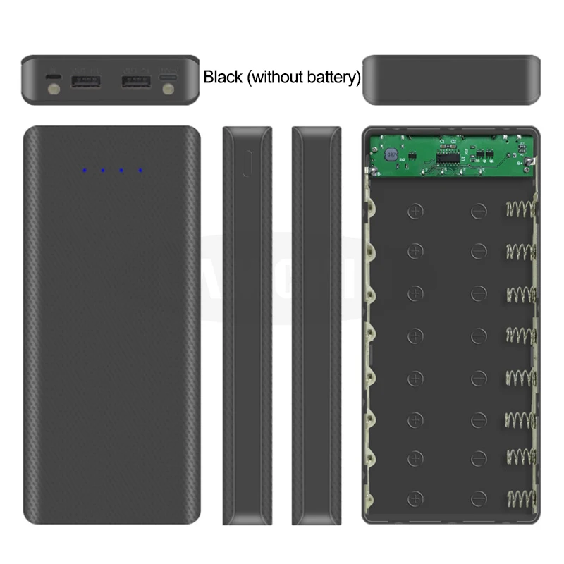 Black no digital 5 в двойной USB 8*18650 Внешний аккумулятор с дисплеем высокой емкости 18650 USB зарядное устройство DIY чехол для IPhone samsung huawei - Цвет: Black no digital