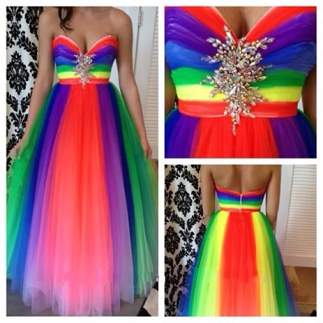

New Fashion Rainbow Colorful evening Dresses 2022 Beaded Luxury Special Design Ball gown prom Dress evening gowns