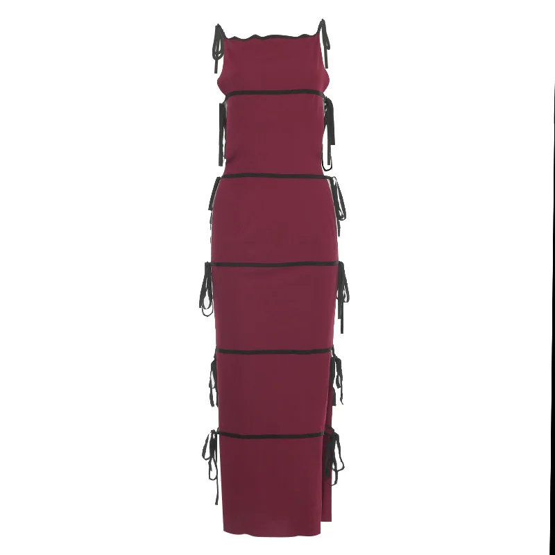 

QuanRun Fashion Sexy Elegant Women Bind Sleeveless Hollow Out Long Dress Slim Femmel Clothing Party Club Streetwear 2021