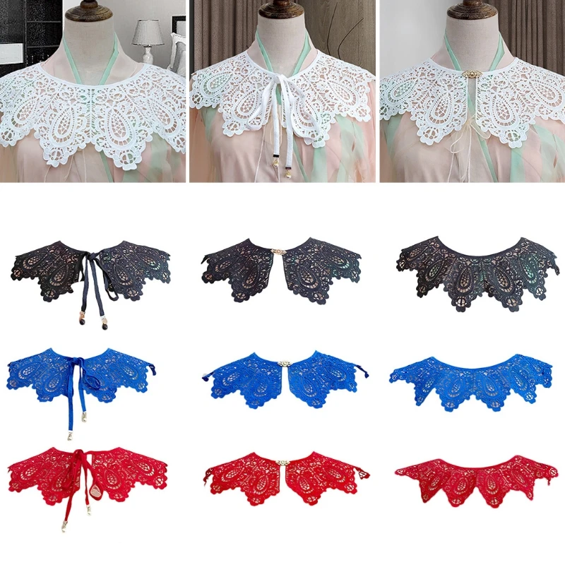 

Women's all-match lace hollow embroidered short shawl pearl buckle short shawl false collar