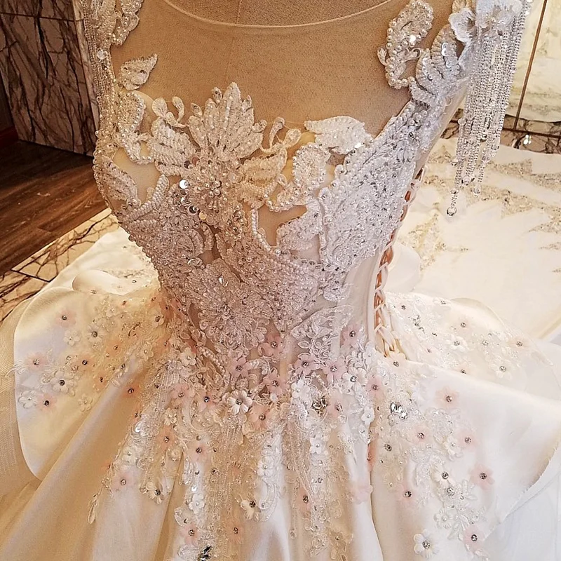 

LS00053 Gorgeous ivory bridal gown 3D flowers beading sleeves ball gown lace wedding dress vestidos de noivas real photos 2020