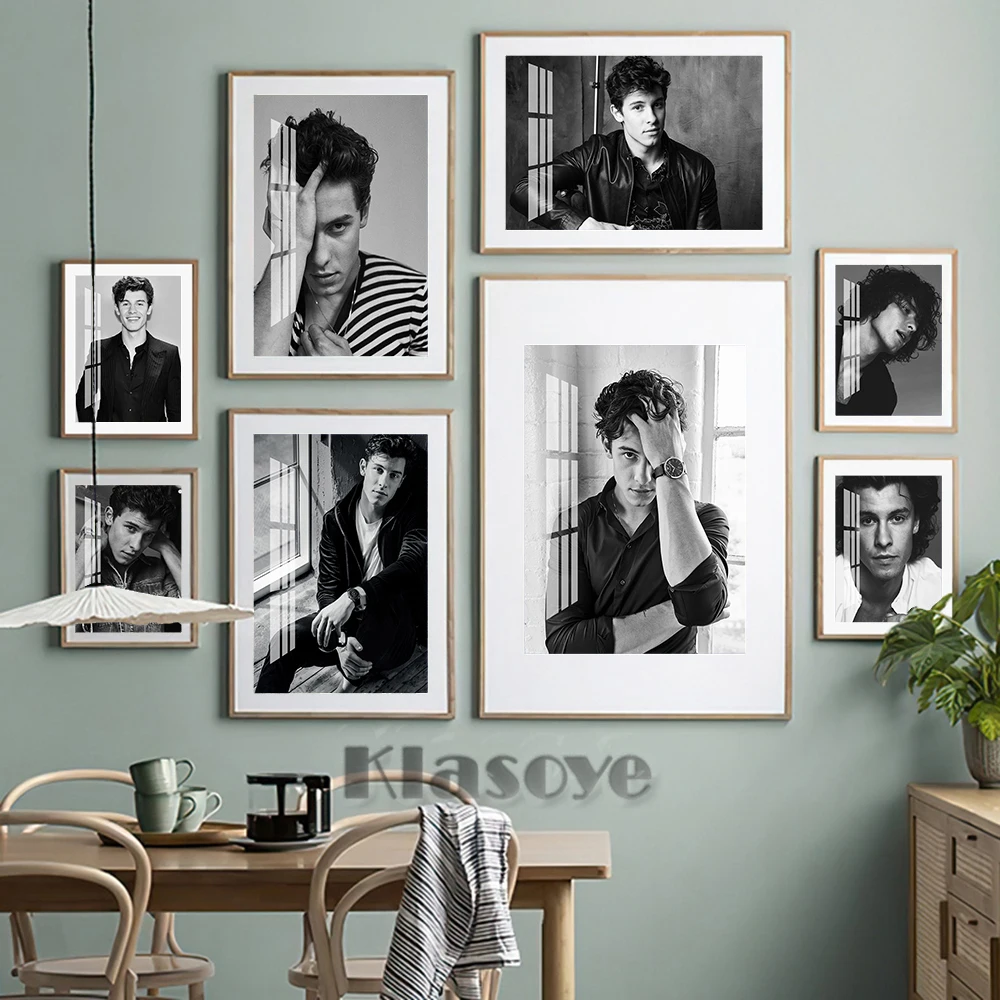 

Shawn Mendes Creation Singer Portrait Sketch Black White Poster Fashion Music Art Prints Coffee Shop Wall Decor Canvas Painting