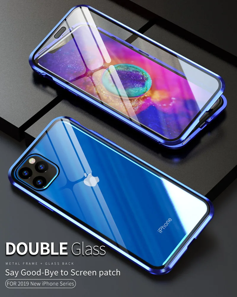 Магнитный чехол Tongdytech для Iphone 11 Pro XS MAX X 7 8 Plus, металлический чехол для телефона, двусторонний чехол из закаленного стекла 360, чехол s