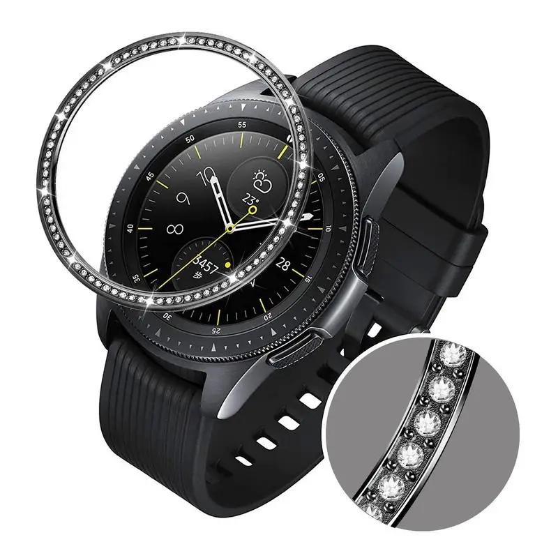 Нержавеющая сталь и бриллиантовый ободок кольцо для samsung Galaxy Watch 42 мм для женщин розовое золото клейкий чехол Защита от царапин крышка