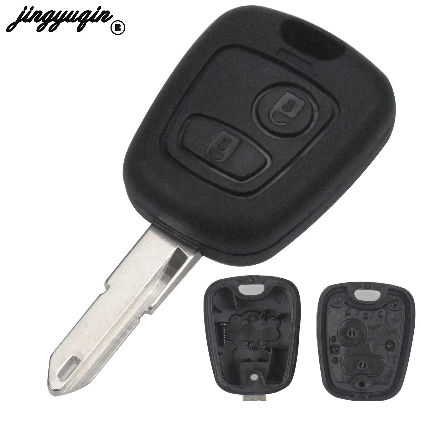 

jingyuqin 10pcs/lot 2 Button Remote Car Key Fob Case Cover Fob for Peugeot 206 207 Citroen C1 C2 C4 Ne73 Uncut Blade