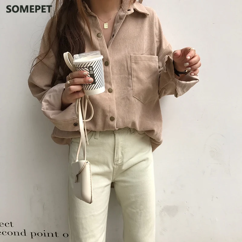 

Vintage Corduroy Jackets Women Winter Autumn Coats Plus Size Single-breasted Harajuku Overcoats Jackets Loose Solid Outerwear