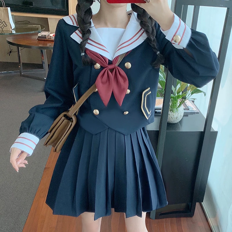 

Cosplay Girls 2 Piece Set Autumn JK Student Uniform Sailor Suit Sexy Bow Party Women Japan Anime Costume Pleated Skirts