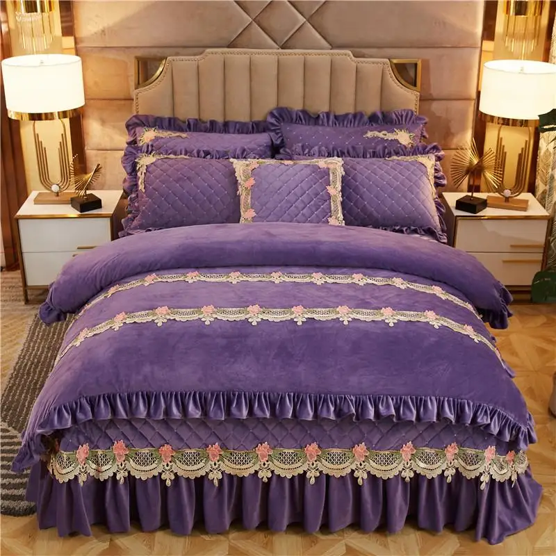 

45 Velvet Soft Warm Duvet Cover Quilted Thick Bedspread Pillowcase Girls Pink Grey Chic Luxury Bedding Set Queen King size