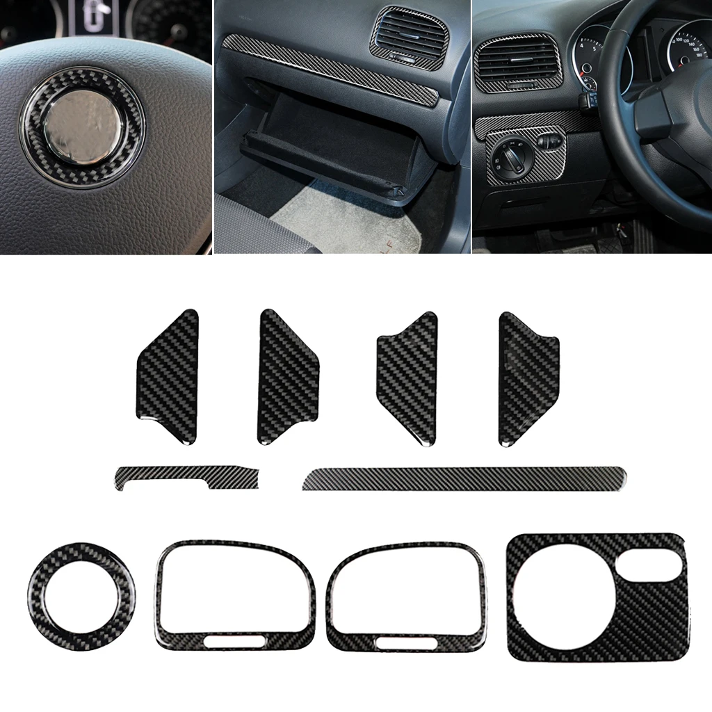 

10 шт., наклейки на панель переключателя фар из углеродного волокна для VW Golf 6 2008-2013