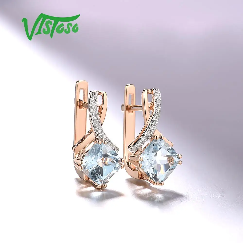 VISTOSO золотые серьги для женщин подлинные 14K 585 розовое золото Сияющий гранат сверкающие алмазные серьги обручальные свадебные украшения