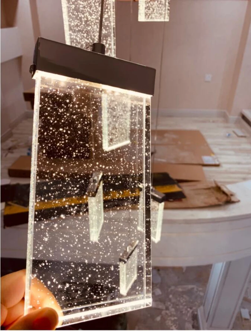 

Staircase crystal chandelier luxury LED square bubble crystal lamp loft duplex chandelier villa hotel lobby decoration lamp