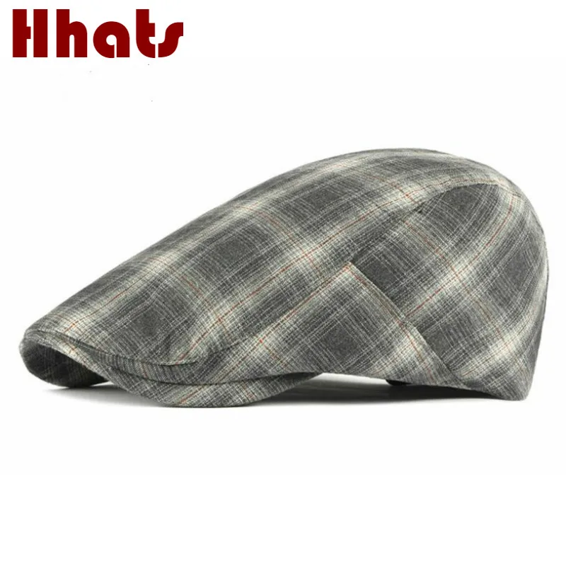 Винтажный клетчатый берет шапка из хлопка в клетку кепки с плоским верхом