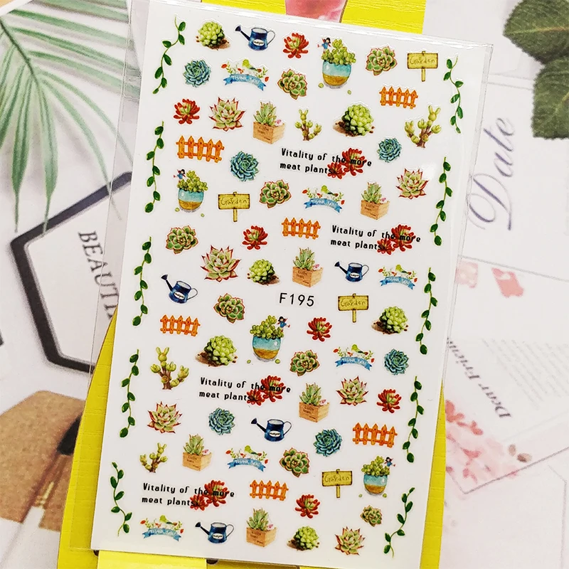 3D Наклейки для ногтей суккуленты растения лотос дизайн украшения ногтевого дизайна фольгированные