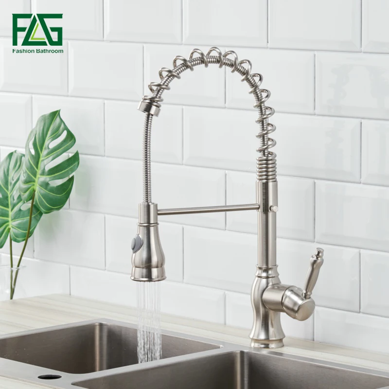 FLG пружинный стильный матовый никелевый смеситель для кухни выдвижной