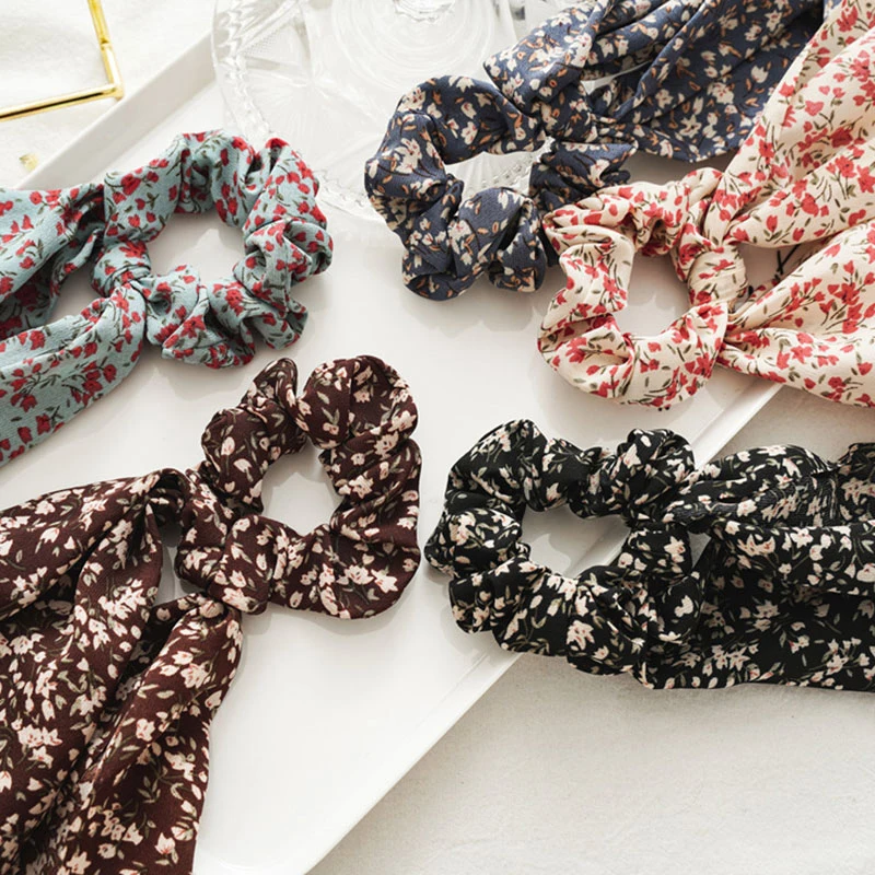

Women Elastic Hair Ties Floral Print Hair Scrunchies Bow Streamers Ponytail Hair Rope Girls Hair Accessories Hair Ring Headwear