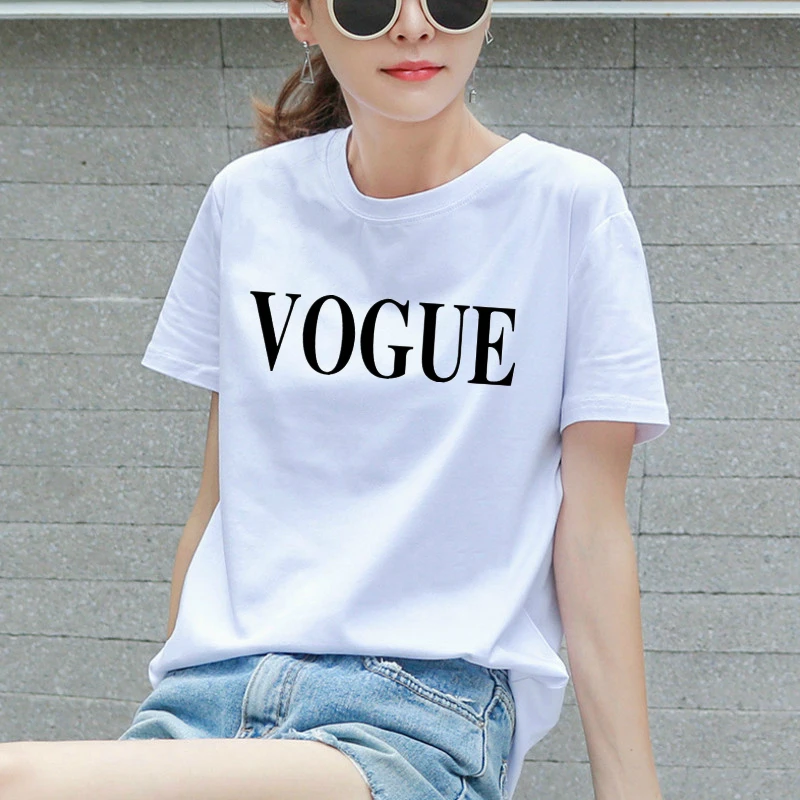 Новинка 2020 женские футболки из 100% хлопка летняя модная футболка VOGUE с круглым