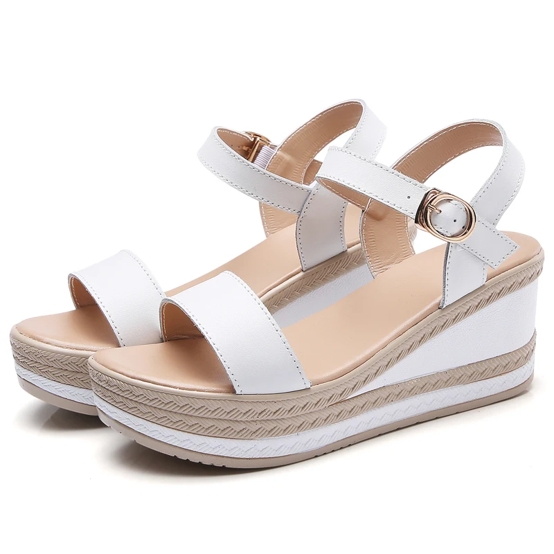 

Women Flat Platform Sandals Shoes Leather Buckle T Strap Basic Sandals Shoes Women Elagant Office Summer High Heels Shoes
