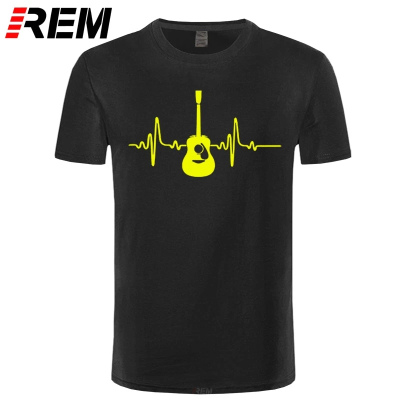 

Heartbeat Guitar T shirt Wave The Heart Line Music Lover Cool Tees 100% Cotton Black Hip Hop Tshirt