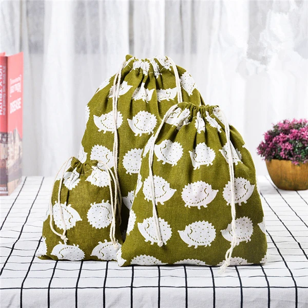PURDORED 3 шт./компл. путешествия рюкзак Drawstring спортивная сумка из хлопка и льна для хранения посылка Сумки Для женщин косметический мешочки для ювелирных изделий, Прямая поставка - Цвет: hedgehog
