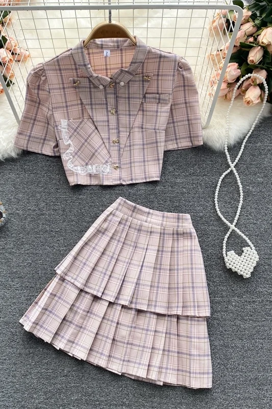 

JK Uniform Suit Women's Summer Wear Academy Style Age Reducing Short Shirt Women's Versatile Plaid Skirt Two Piece Set Fashion
