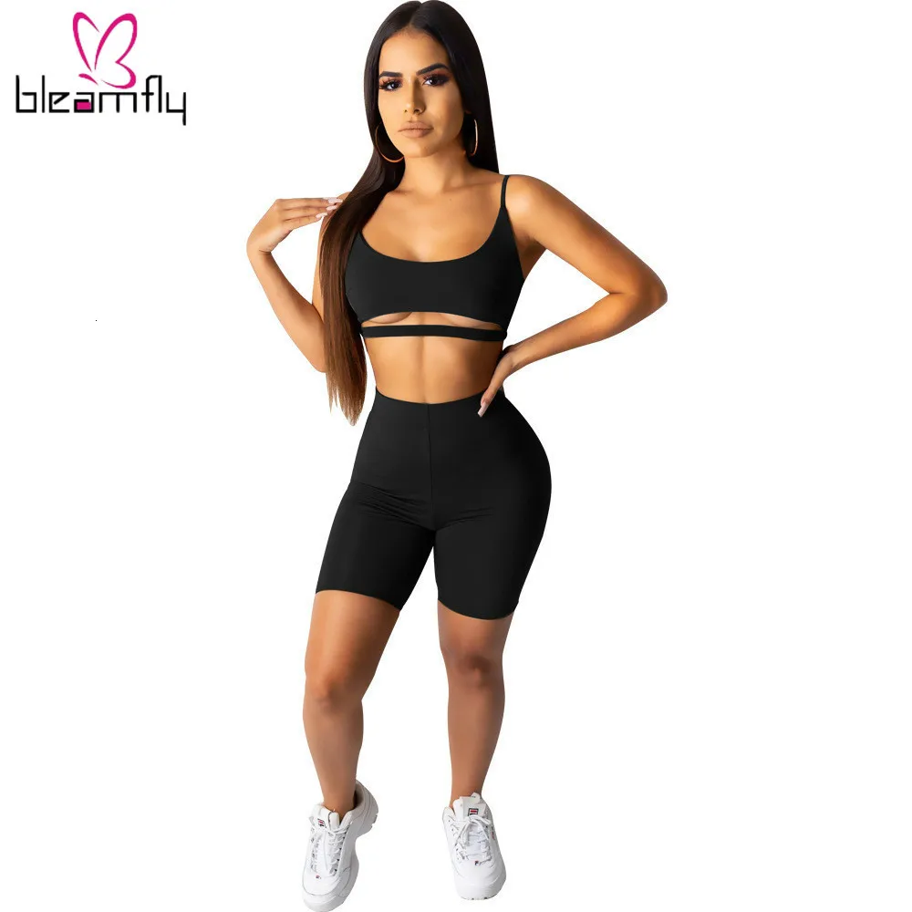 Новинка Женский однотонный топ на бретелях выше колена штаны шорты костюм