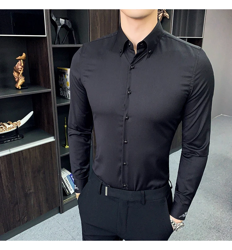 Новые формальные рубашки для мужчин офисное платье бизнес Ropa Hombre Elegante серые белые рубашки мужские розовые Camisa Social Masculina осень