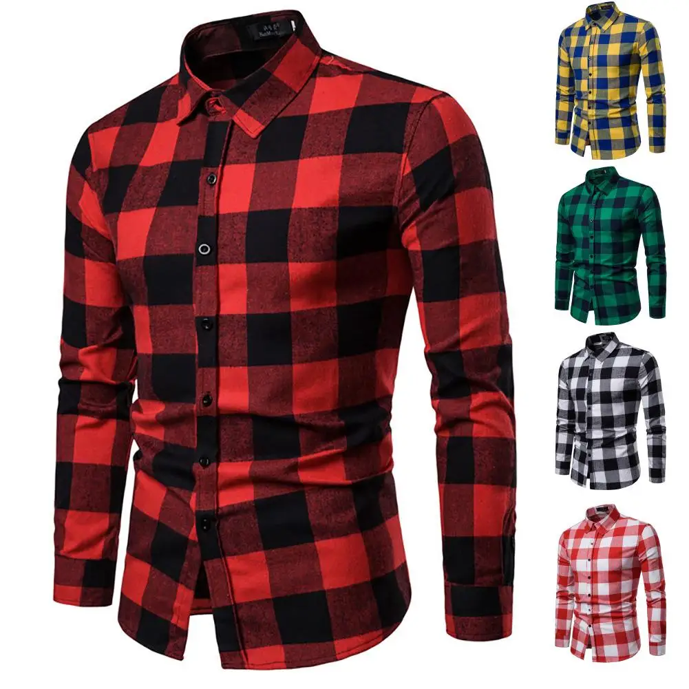 Модная мужская утолщенная приталенная клетчатая Повседневная рубашка с длинным рукавом и пуговицами