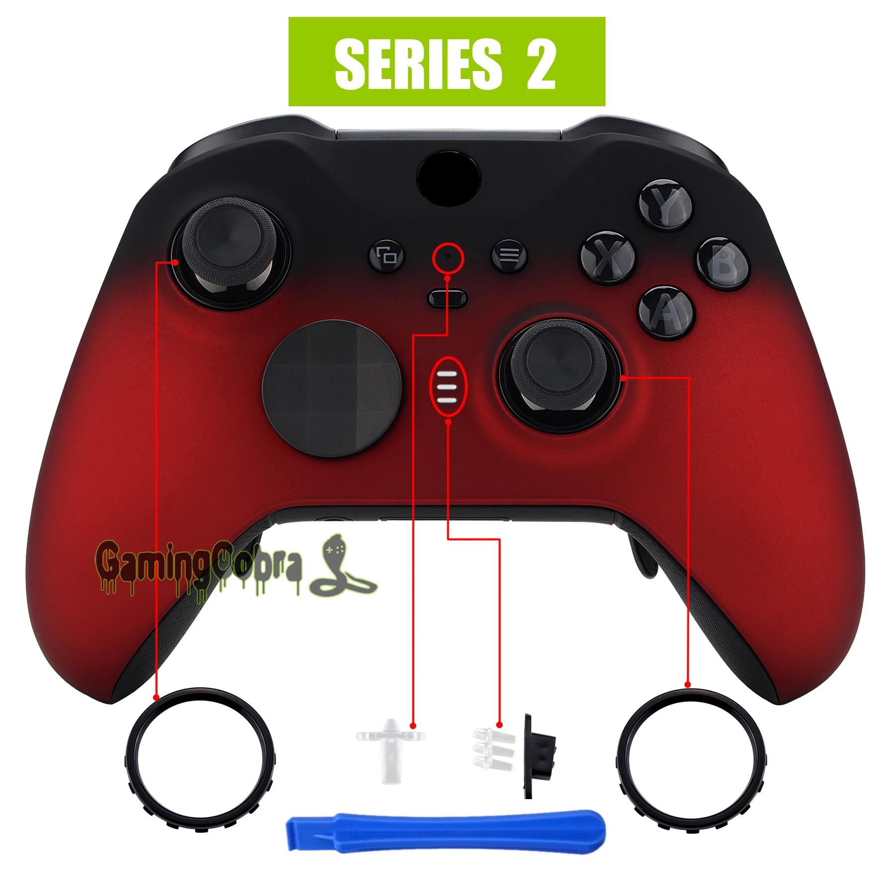 eXtremeRate Shadow Scarlet Red Soft Touch Faceplate Front Housing Shell Replacement Kit for Xbox One Elite Series 2 Controller |