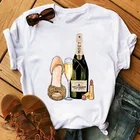 Женская футболка с коротким рукавом, круглым вырезом и принтом вина
