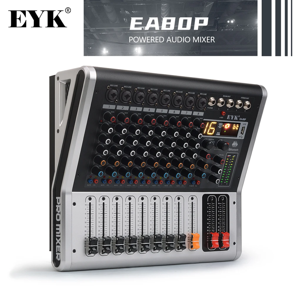 Микшерный пульт EYK EA80P 8 каналов 2x150 Вт/4 Ом усилитель мощности профессиональный