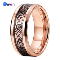 rose gold tungsten ring men women wedding band with carbon fiber based dragon inlay 8mm comfort fit