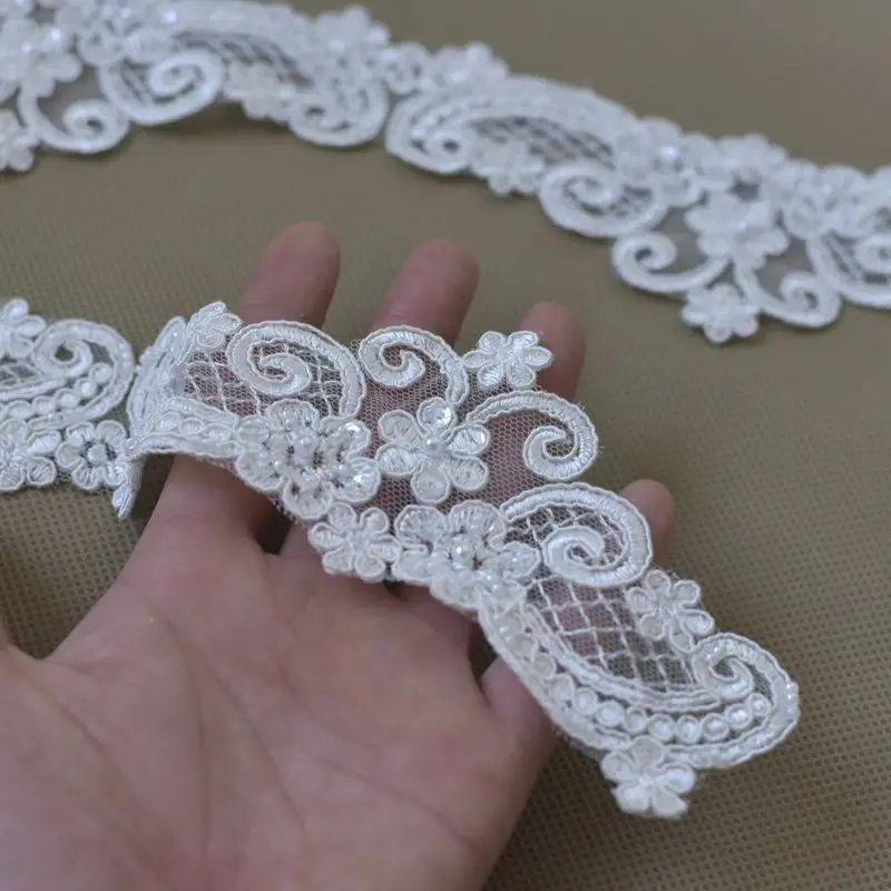 

French beaded sequined lace cording wedding embroidery lace trim accessories for curtain cloth